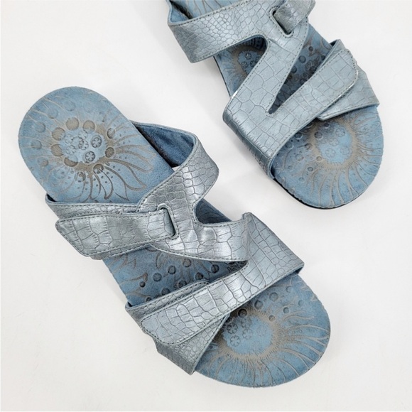 Vionic Blue Lauren‎ Open Toe Slide Sandals Size 7 Two Strap Orthaheel Comfort - Picture 1 of 10